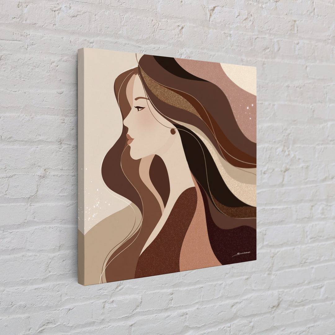 Fashion Portrait with Flowing Glossy Hair Framed Canvas Print, Hair Salon Art, Luxury Decor, Living Room Decor, Fine Art, Style, HSA-1x1-73