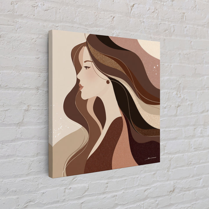 Fashion Portrait with Flowing Glossy Hair Framed Canvas Print, Hair Salon Art, Luxury Decor, Living Room Decor, Fine Art, Style, HSA-1x1-73