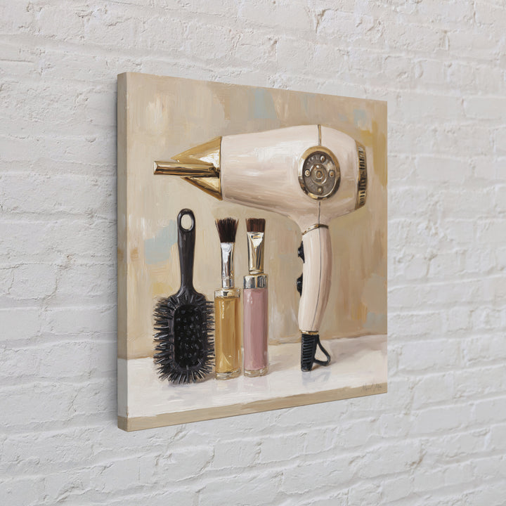 Hairdryer and Brush Canvas Print, Hair Salon Art, Textured Painting, Living Room Decor, Style, Black Art, Printable Art, HSA-1x1-81