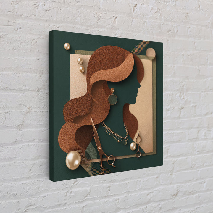 Copper Hair Silhouette Canvas Print, Hair Salon Art, Gallery Decor, Living Room Decor, Oil Painting, Style, Wall Art, HSA-1x1-82
