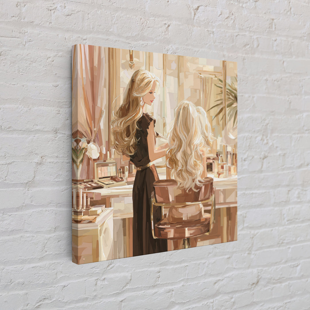 Blonde Waves Painted Framed Canvas Print, Hair Salon Art, Textured Painting, Living Room Decor, Fine Art, Style, Black Art, HSA-1x1-88