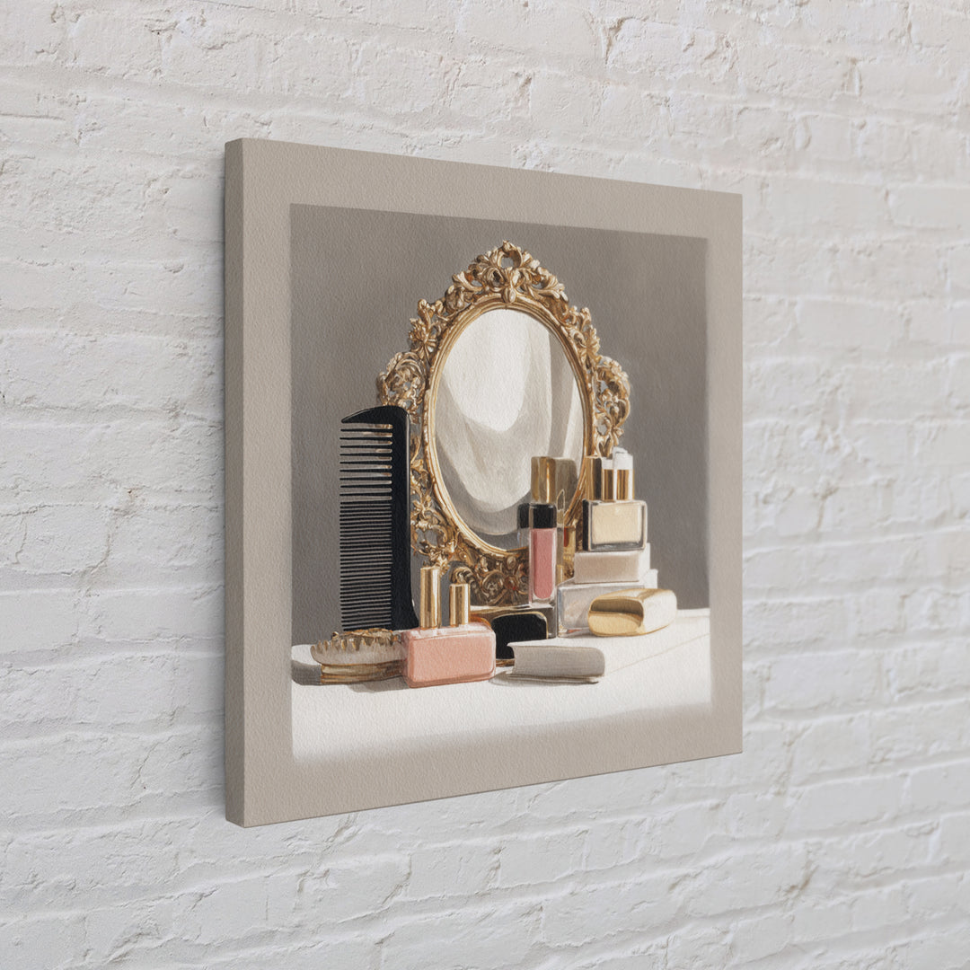 Baroque Mirror and Comb Still Life Canvas Print, Hair Salon Art, Boho Decor, Living Room Decor, Fine Art, Style, Art Print, HSA-1x1-89