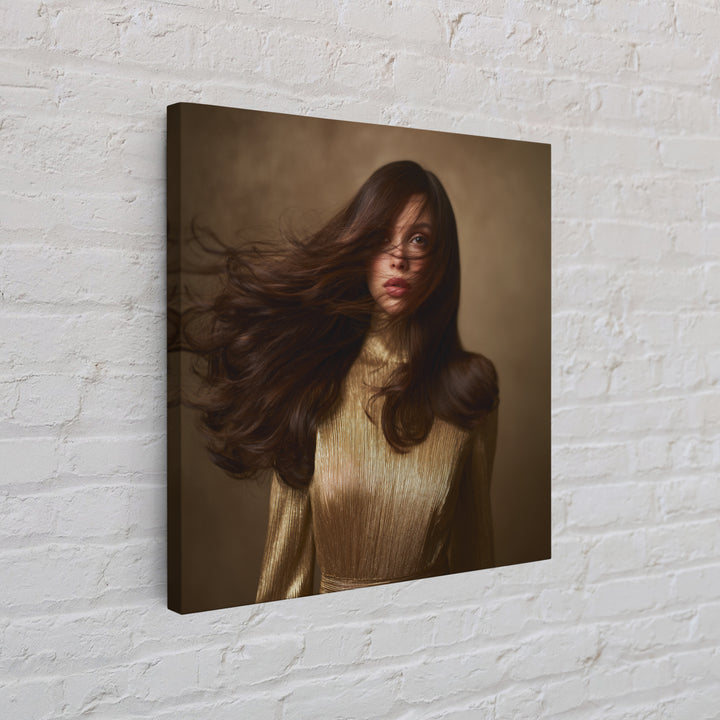 Fashion Portrait with Flowing Glossy Hair Canvas Print, Hair Salon Art, Wall Art, Living Room Decor, Fine Art, Style, HSA-1x1-97