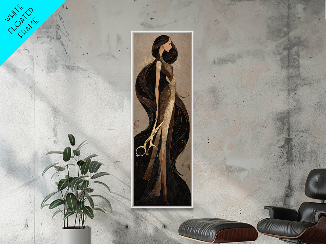 Luxury Black and Gold Beauty Emblem Canvas Print, Hair Salon Art, Statement Artwork, Living Room Decor, Oil Painting, Style, HSA-1x3-12