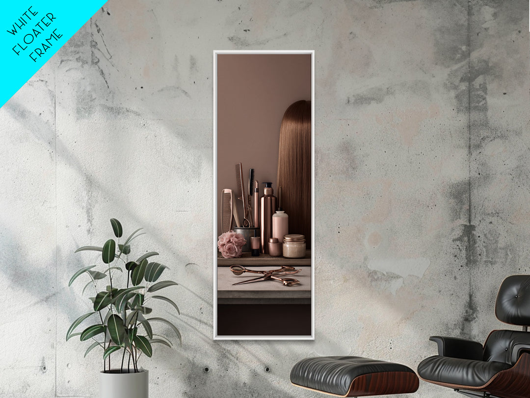 Rose Gold Salon Tool Still Life Canvas Print, Hair Salon Art, Afrocentric Art, Living Room Decor, Style, Statement Artwork, HSA-1x3-2
