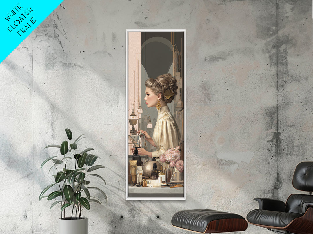 Minimal Female Profile Framed Canvas Print, Hair Salon Art, Luxury Decor, Living Room Decor, Fine Art, Style, HSA-1x3-24