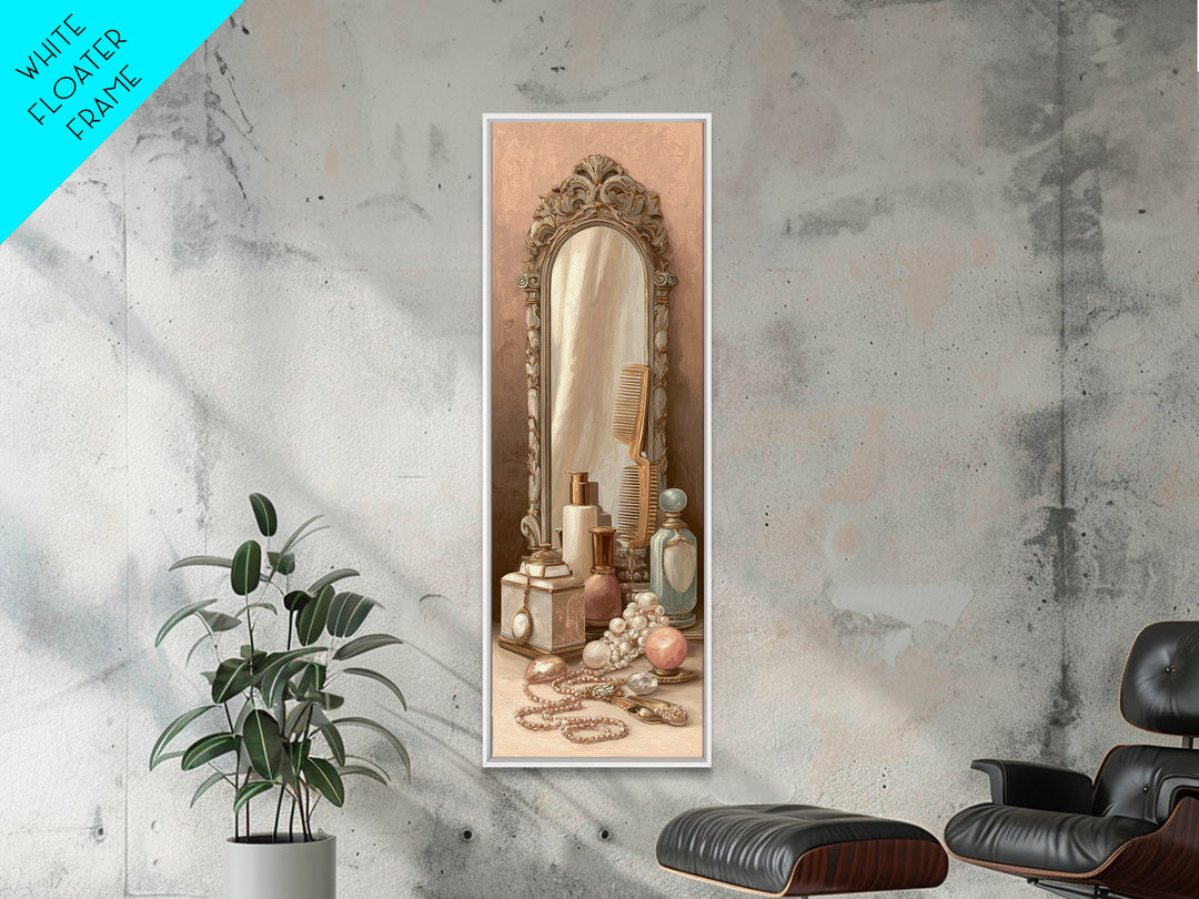 Baroque Mirror and Comb Still Life Framed Canvas Print, Hair Salon Art, Neutral Decor, Living Room Decor, Fine Art, Style, HSA-1x3-29