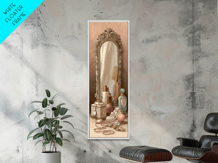 Baroque Mirror and Comb Still Life Framed Canvas Print, Hair Salon Art, Neutral Decor, Living Room Decor, Fine Art, Style, HSA-1x3-29