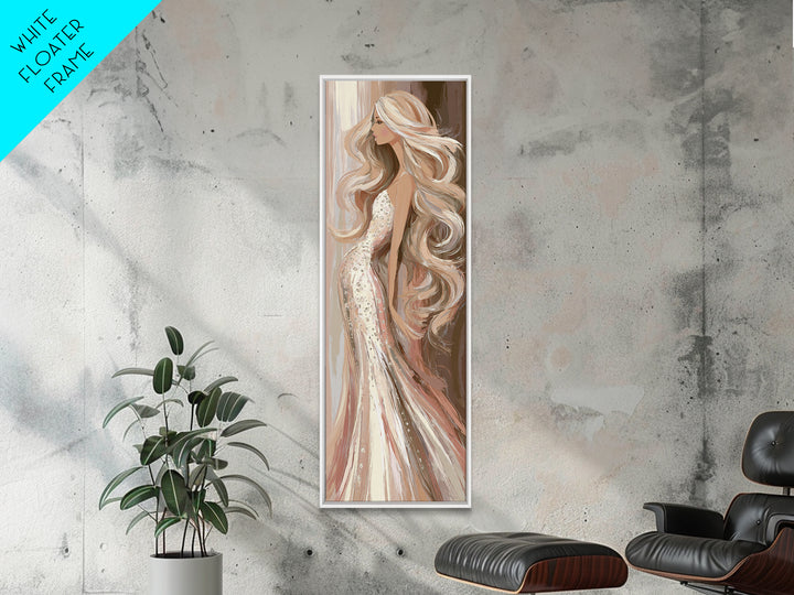 Blonde Waves Painted Framed Canvas Print, Hair Salon Art, Modern Decor, Living Room Decor, Fine Art, Style, Wall Decor, HSA-1x3-4