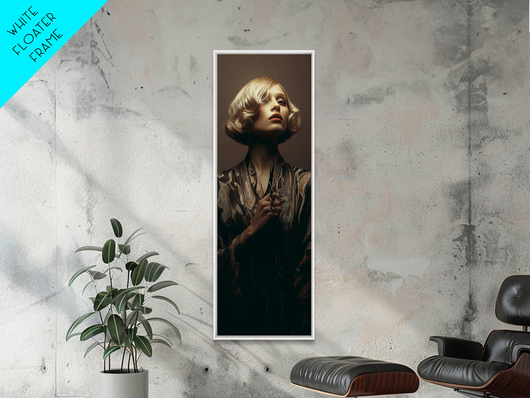 Woman with Dramatic Bob Haircut in Art Canvas Print, Hair Salon Art, Digital Prints, Living Room Decor, Fine Art, Style, HSA-1x3-40