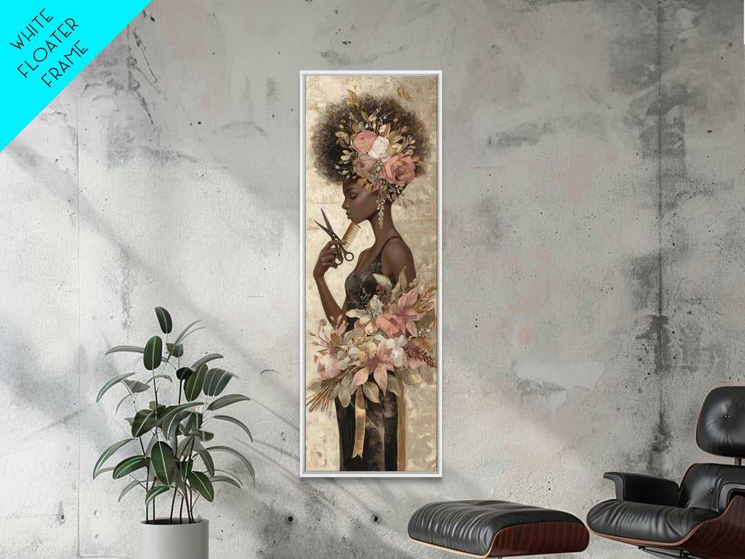 Afro Hair Portrait Canvas Print, Hair Salon Art, Metal Wall Art, Living Room Decor, Fine Art, Style, Black and White Art, HSA-1x3-56