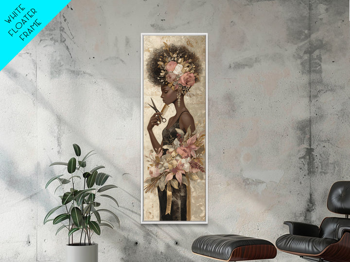 Afro Hair Portrait Canvas Print, Hair Salon Art, Metal Wall Art, Living Room Decor, Fine Art, Style, Black and White Art, HSA-1x3-56