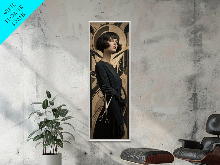 Woman with Dramatic Bob Haircut in Art Canvas Print, Hair Salon Art, African Art, Living Room Decor, Oil Painting, Style, HSA-1x3-88