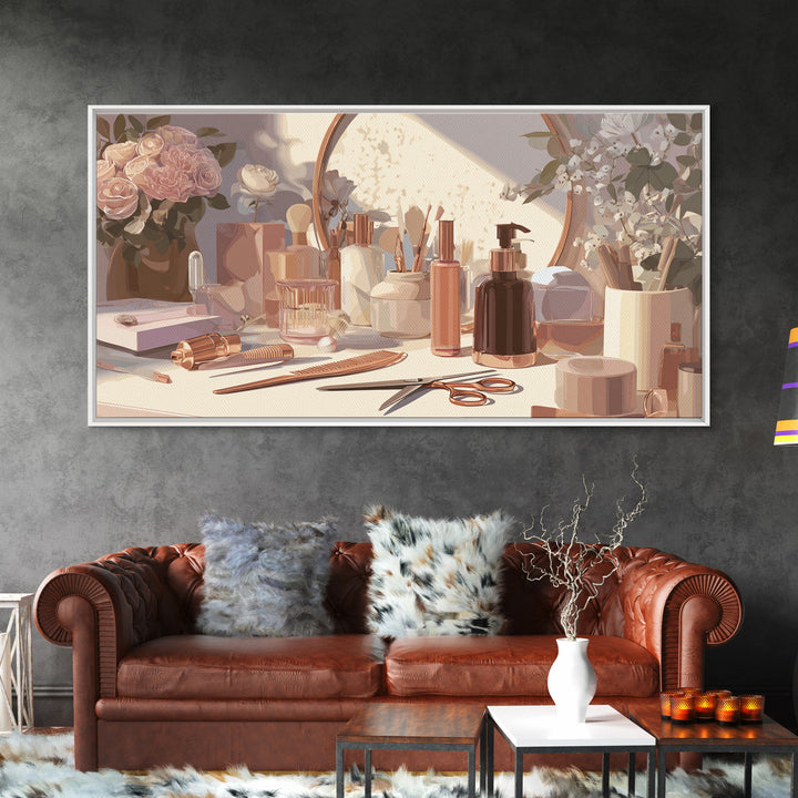 Rose Gold Salon Tool Still Life Framed Canvas Print, Hair Salon Art, Luxury Decor, Living Room Decor, Fine Art, Style, HSA-2x1-10