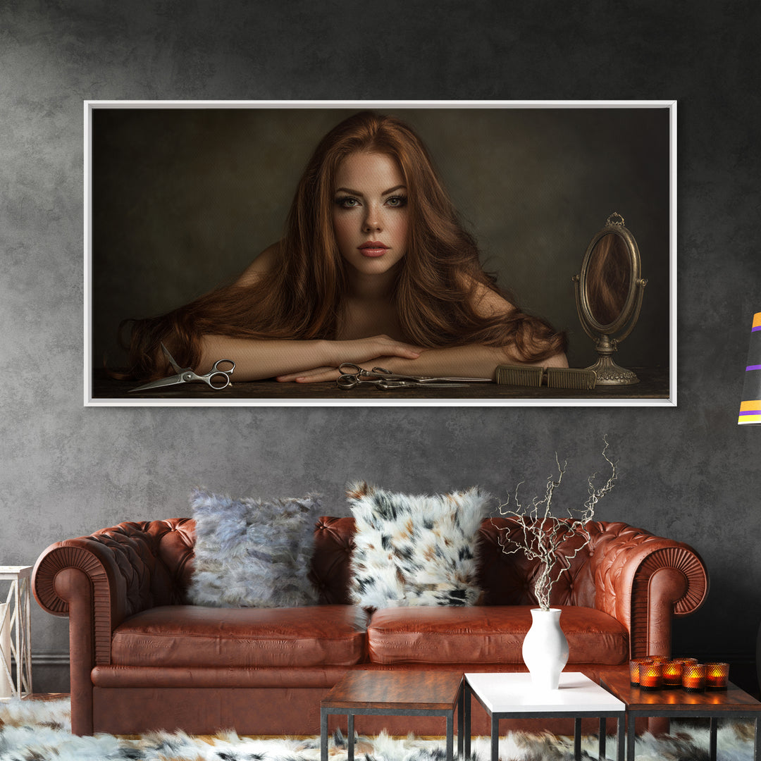 Glamour Face Portrait Framed Canvas Print, Hair Salon Art, Black Girl Art, Living Room Decor, Fine Art, Style, Modern Decor, HSA-2x1-100