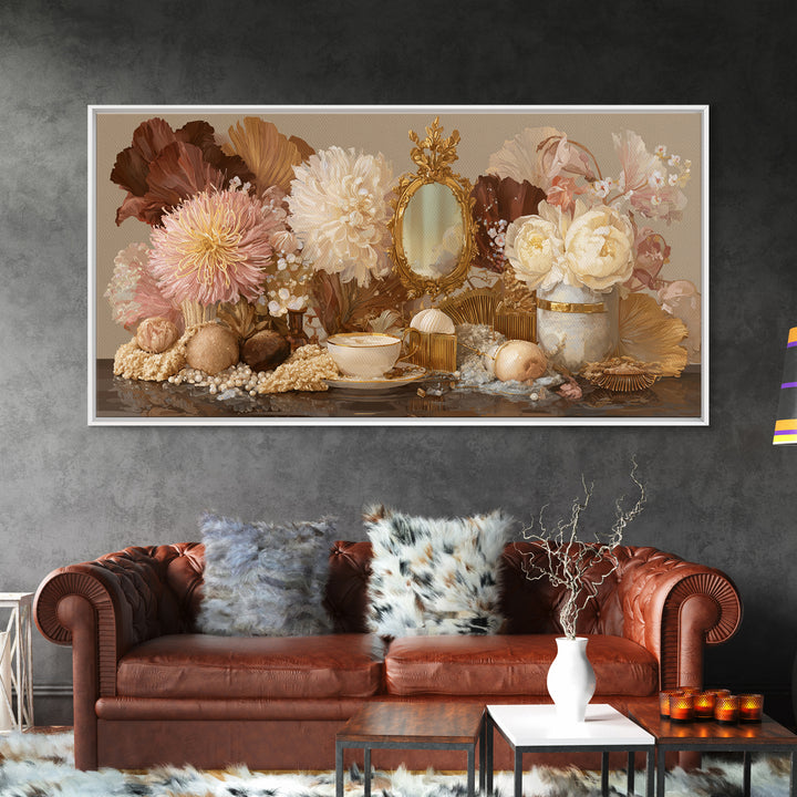 Baroque Mirror and Comb Still Life Framed Canvas Print, Hair Salon Art, Minimalist Decor, Living Room Decor, Fine Art, Style, HSA-2x1-13