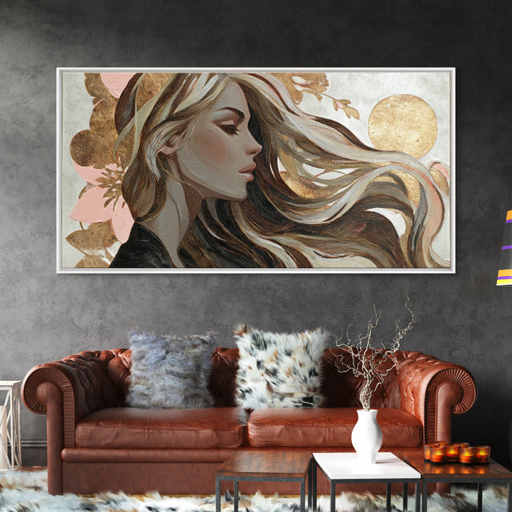 Fashion Portrait with Flowing Glossy Hair Canvas Print, Hair Salon Art, Wall Art, Living Room Decor, Fine Art, Style, HSA-2x1-21