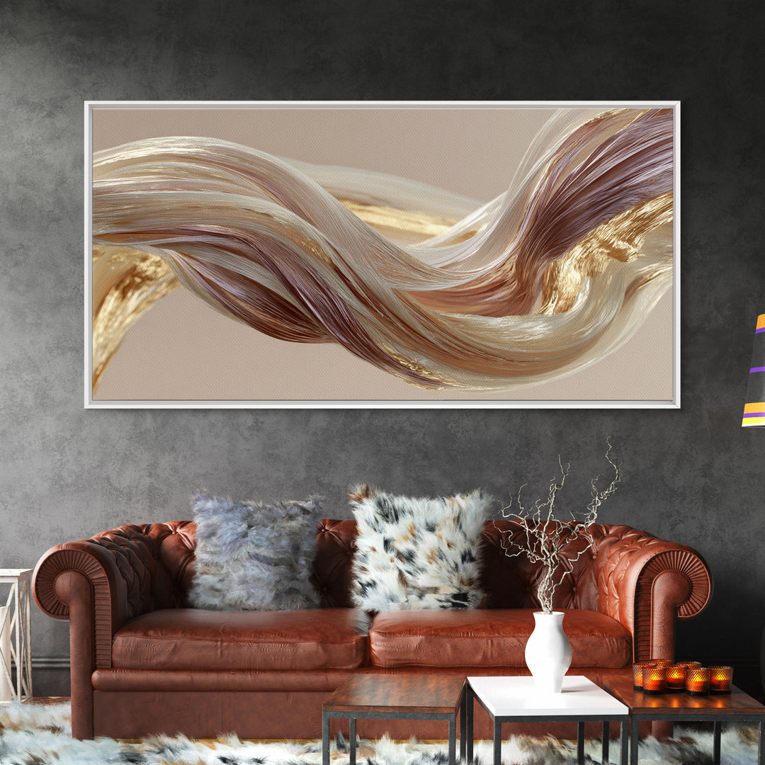 Abstract Hair Strands Forming Elegant Waves Framed Canvas Print, Hair Salon Art, Digital Art, Living Room Decor, Abstract Art, HSA-2x1-23