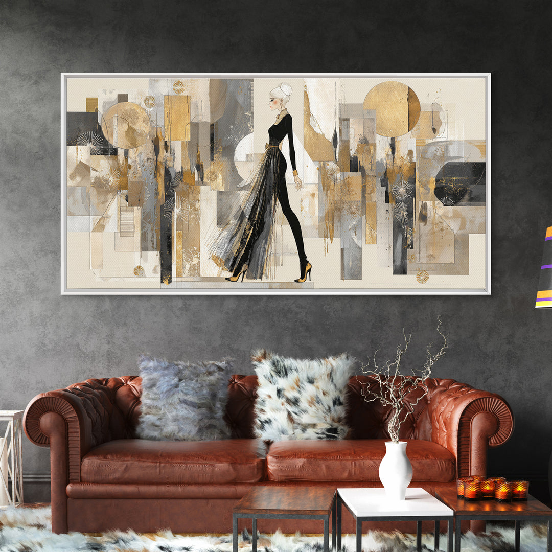 Black and White Line Art Salon Figure Framed Canvas Print, Hair Salon Art, Modern Decor, Living Room Decor, Fine Art, Style, HSA-2x1-27