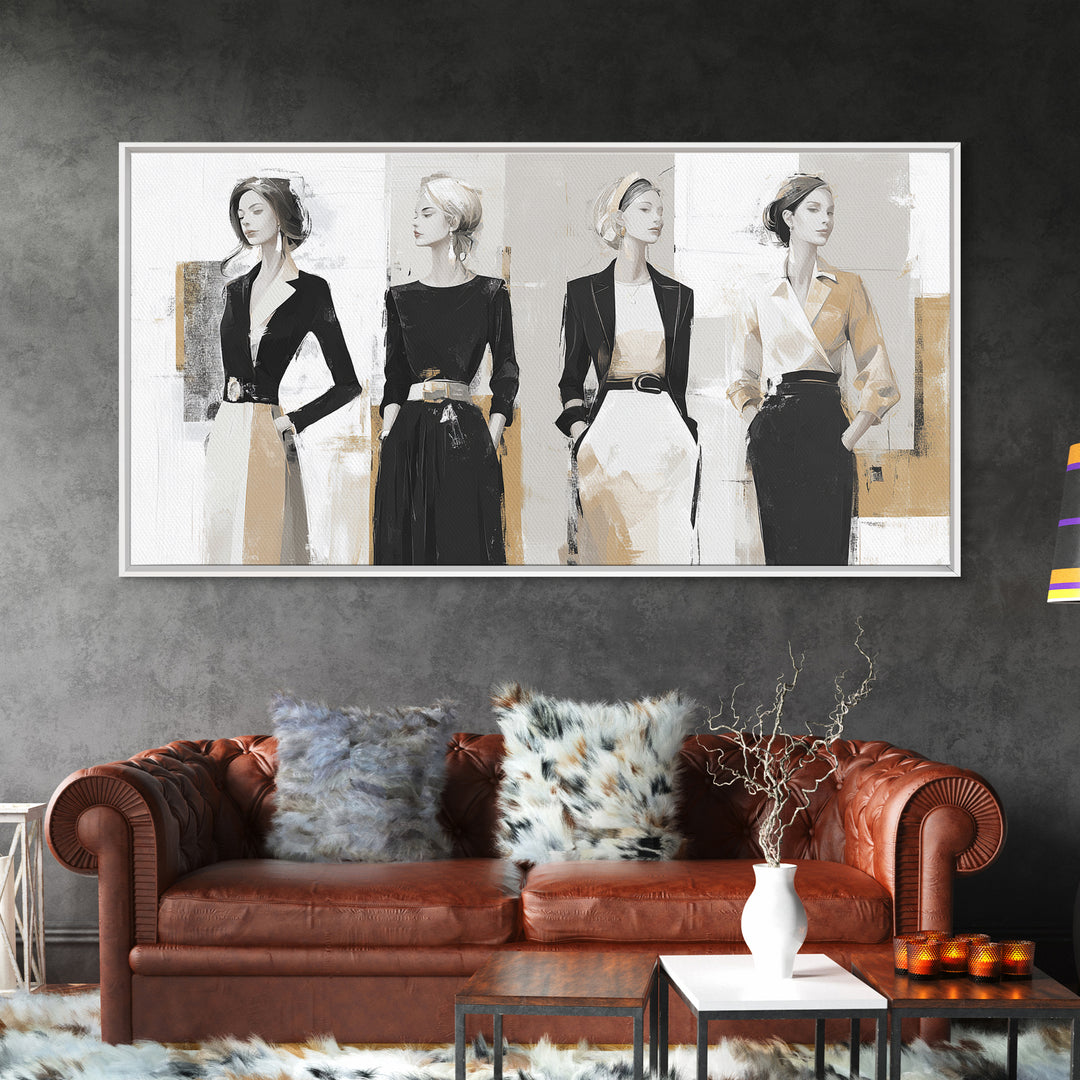 Black and White Line Art Salon Figure Framed Canvas Print, Hair Salon Art, Black Wall Art, Living Room Decor, Fine Art, Style, HSA-2x1-3