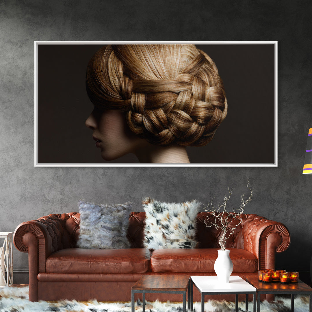 Braided Hairstyle Study Canvas Print, Hair Salon Art, Metal Wall Art, Living Room Decor, Fine Art, Style, Black and White Art, HSA-2x1-31