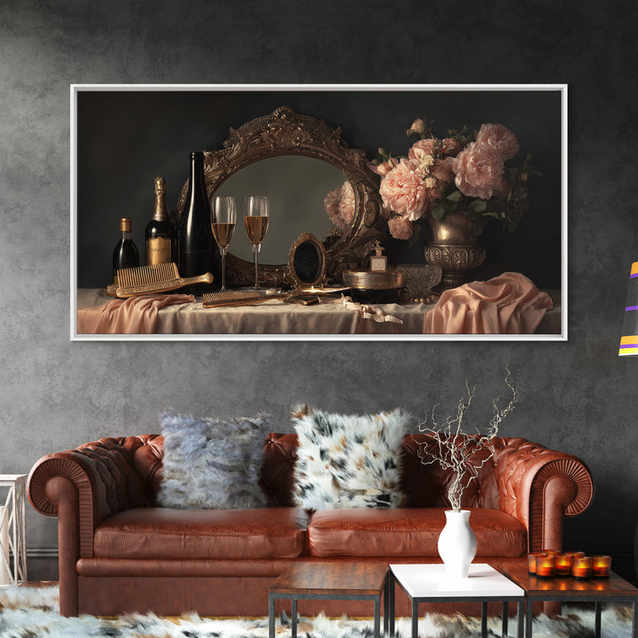 Baroque Mirror and Comb Still Life Framed Canvas Print, Hair Salon Art, Minimalist Decor, Living Room Decor, Fine Art, Style, HSA-2x1-37