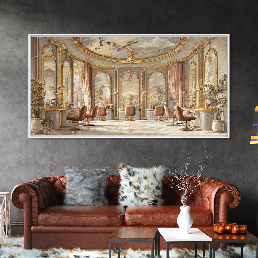 Luxury Black and Gold Beauty Emblem Canvas Print, Hair Salon Art, Textured Painting, Living Room Decor, Abstract Art, Style, HSA-2x1-44
