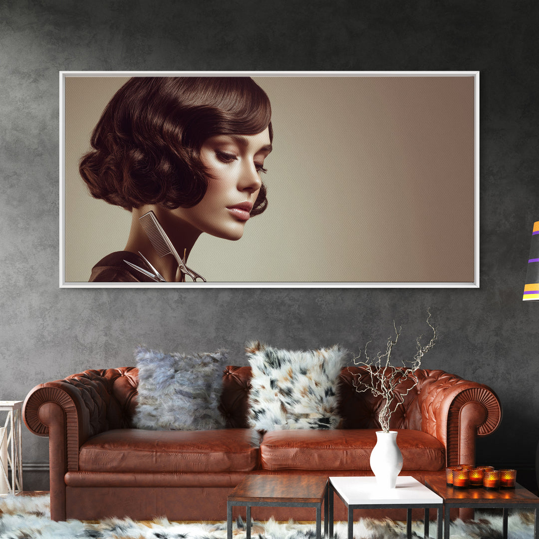 Woman with Dramatic Bob Haircut in Art Canvas Print, Hair Salon Art, Wall Decor, Living Room Decor, Style, African Art, HSA-2x1-48