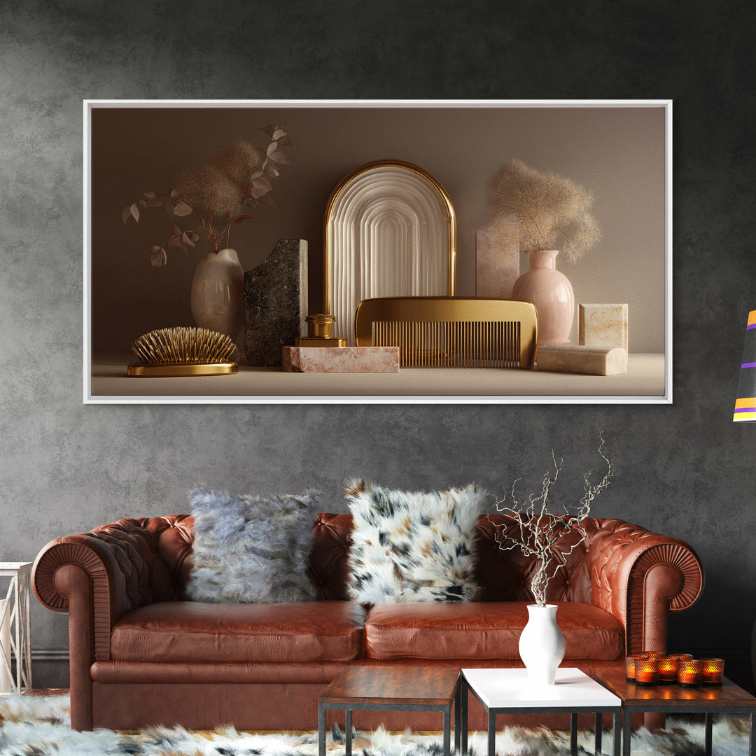 Baroque Mirror and Comb Still Life Canvas Print, Hair Salon Art, Digital Prints, Living Room Decor, Style, Black Woman Art, HSA-2x1-61
