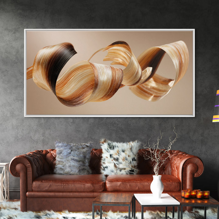 Hair Strands Turning into Abstract Ribbons Framed Canvas Print, Hair Salon Art, Art Print, Living Room Decor, Fine Art, Style, HSA-2x1-65