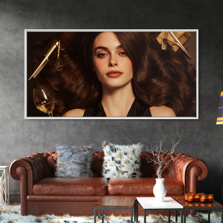 Luxury Black and Gold Beauty Emblem Canvas Print, Hair Salon Art, Metal Wall Art, Living Room Decor, Watercolor Art, Style, HSA-2x1-68