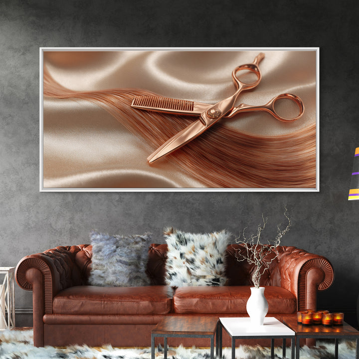 Rose Gold Salon Tool Still Life Canvas Print, Hair Salon Art, Wall Art, Living Room Decor, Fine Art, Style, Minimalist Wall Art, HSA-2x1-82