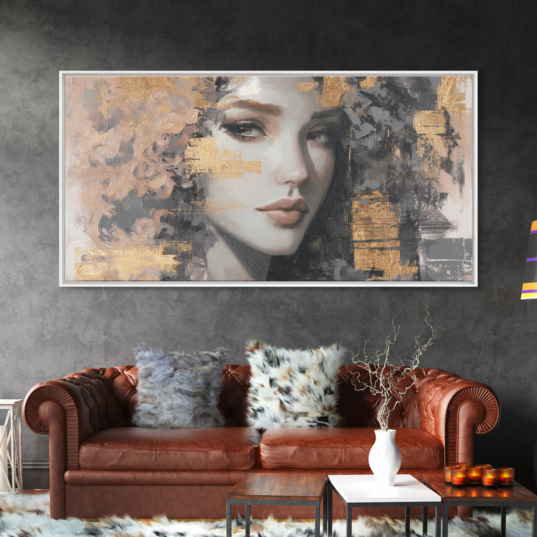 Curly Hair Portrait Framed Canvas Print, Hair Salon Art, Contemporary Art, Living Room Decor, Fine Art, Style, Modern Art, HSA-2x1-83