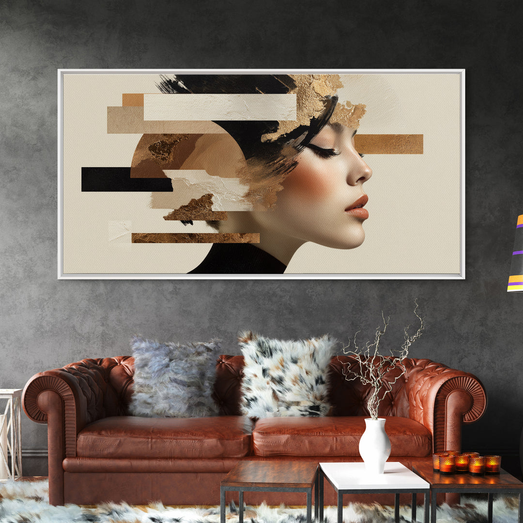 Mod 1960s Beauty Portrait Framed Canvas Print, Hair Salon Art, Black Girl Art, Living Room Decor, Oil Painting, Style, HSA-2x1-87