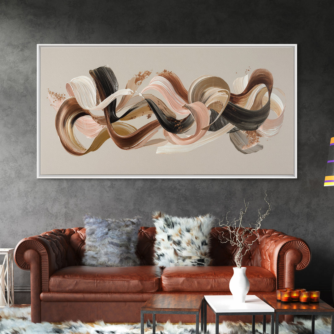 Hair Strands Turning into Abstract Ribbons Canvas Print, Hair Salon Art, Black Wall Art, Living Room Decor, Fine Art, Style, HSA-2x1-89