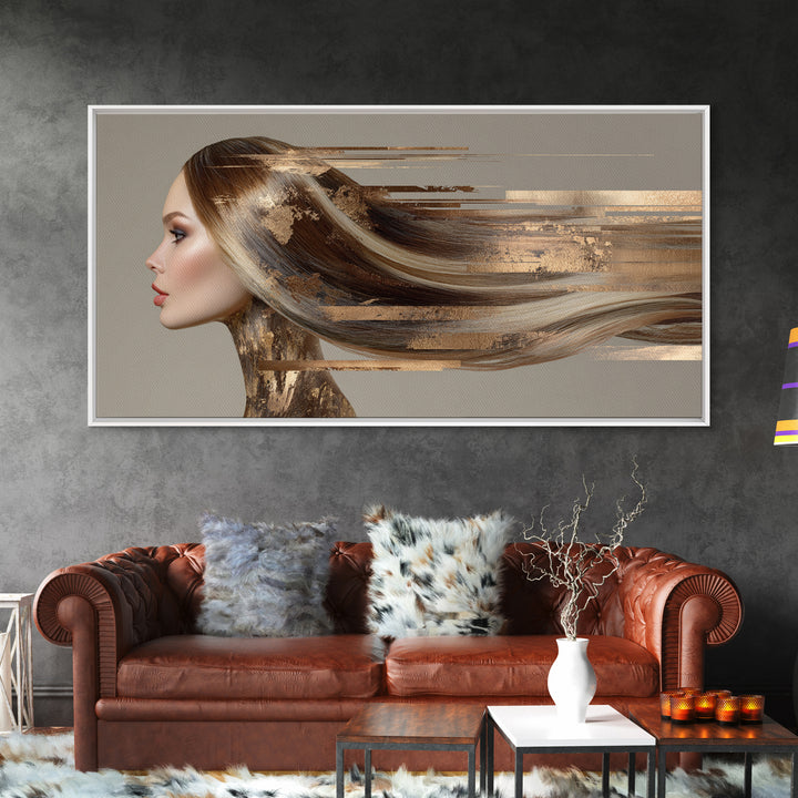 Fashion Portrait with Flowing Glossy Hair Canvas Print, Hair Salon Art, Modern Art, Living Room Decor, Fine Art, Style, HSA-2x1-93