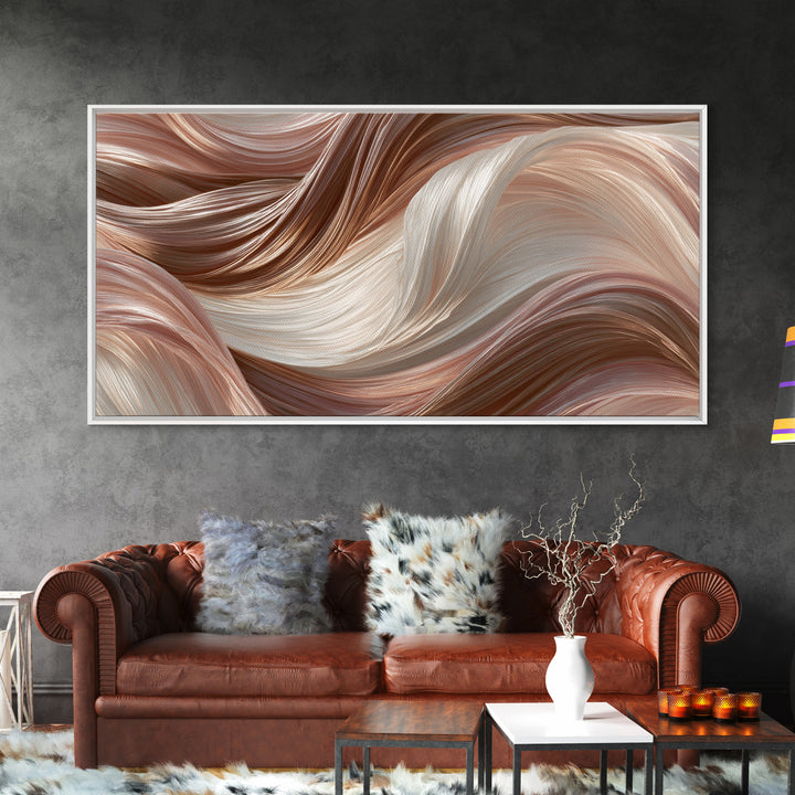 Abstract Hair Strands Forming Elegant Waves Framed Canvas Print, Hair Salon Art, Salon, Living Room Decor, Fine Art, Style, HSA-2x1-95