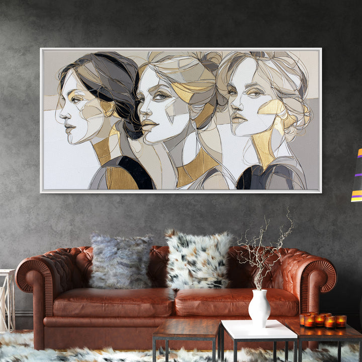 Black and White Line Art Salon Figure Framed Canvas Print, Hair Salon Art, Black Art Prints, Living Room Decor, Fine Art, Style, HSA-2x1-99