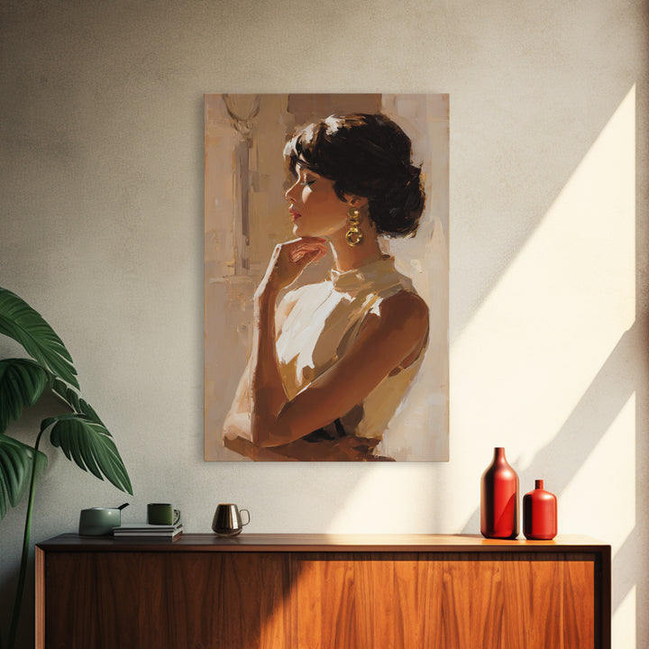 Minimal Female Profile Framed Canvas Print, Hair Salon Art, Digital Art, Living Room Decor, Oil Painting, Style, HSA-2x3-20