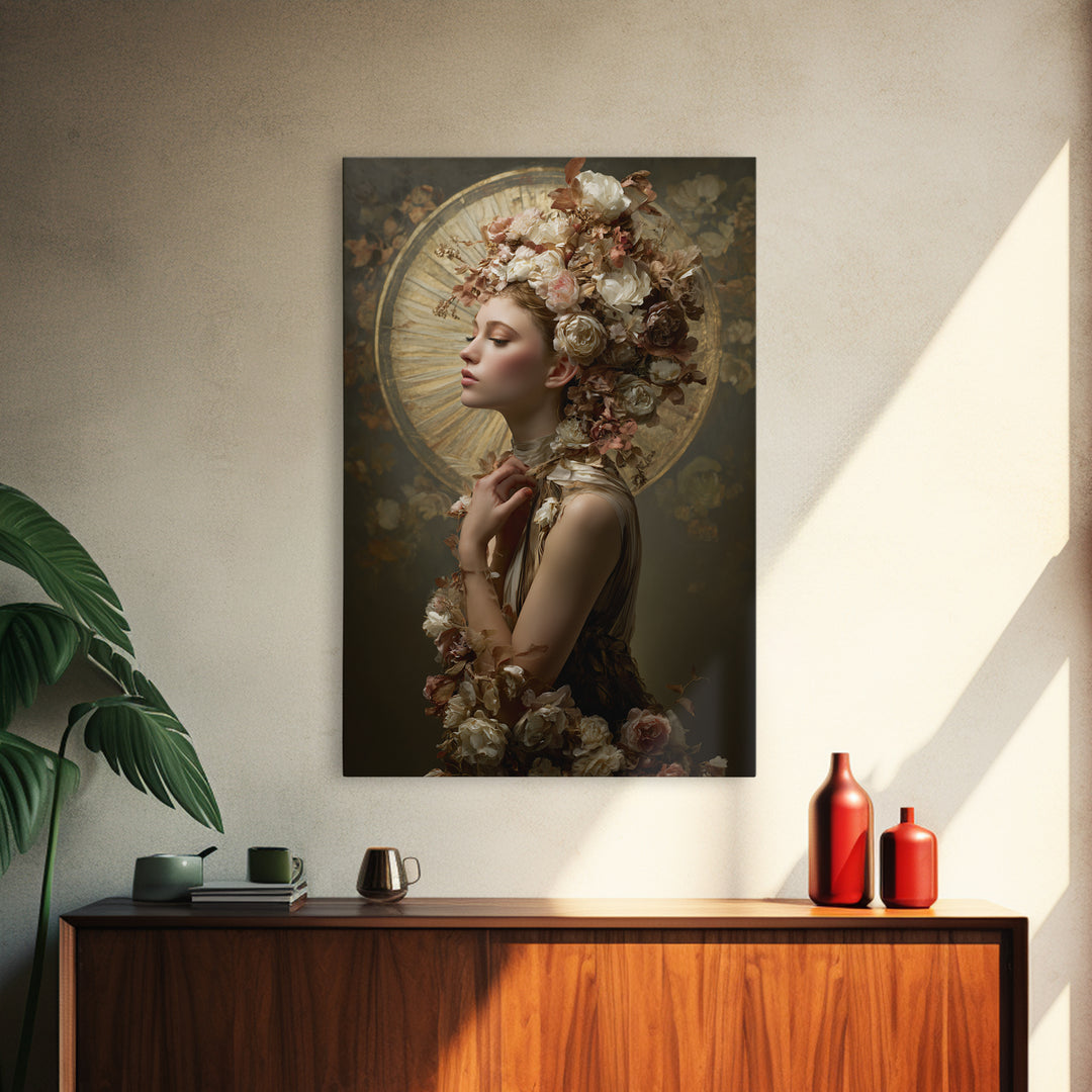 Botanical Hairstyle Portrait Framed Canvas Print, Hair Salon Art, Wall Art, Living Room Decor, Style, Minimalist Wall Art, HSA-2x3-38