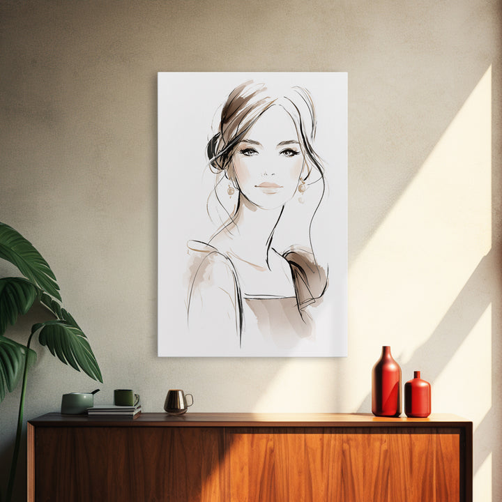 Black and White Line Art Salon Figure Canvas Print, Hair Salon Art, Minimalist Decor, Living Room Decor, Oil Painting, Style, HSA-2x3-39