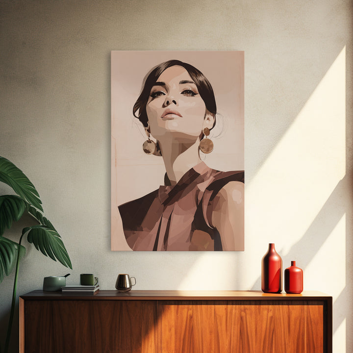 Mod 1960s Beauty Portrait Framed Canvas Print, Hair Salon Art, Room Decor, Living Room Decor, Fine Art, Style, Metal Wall Art, HSA-2x3-51