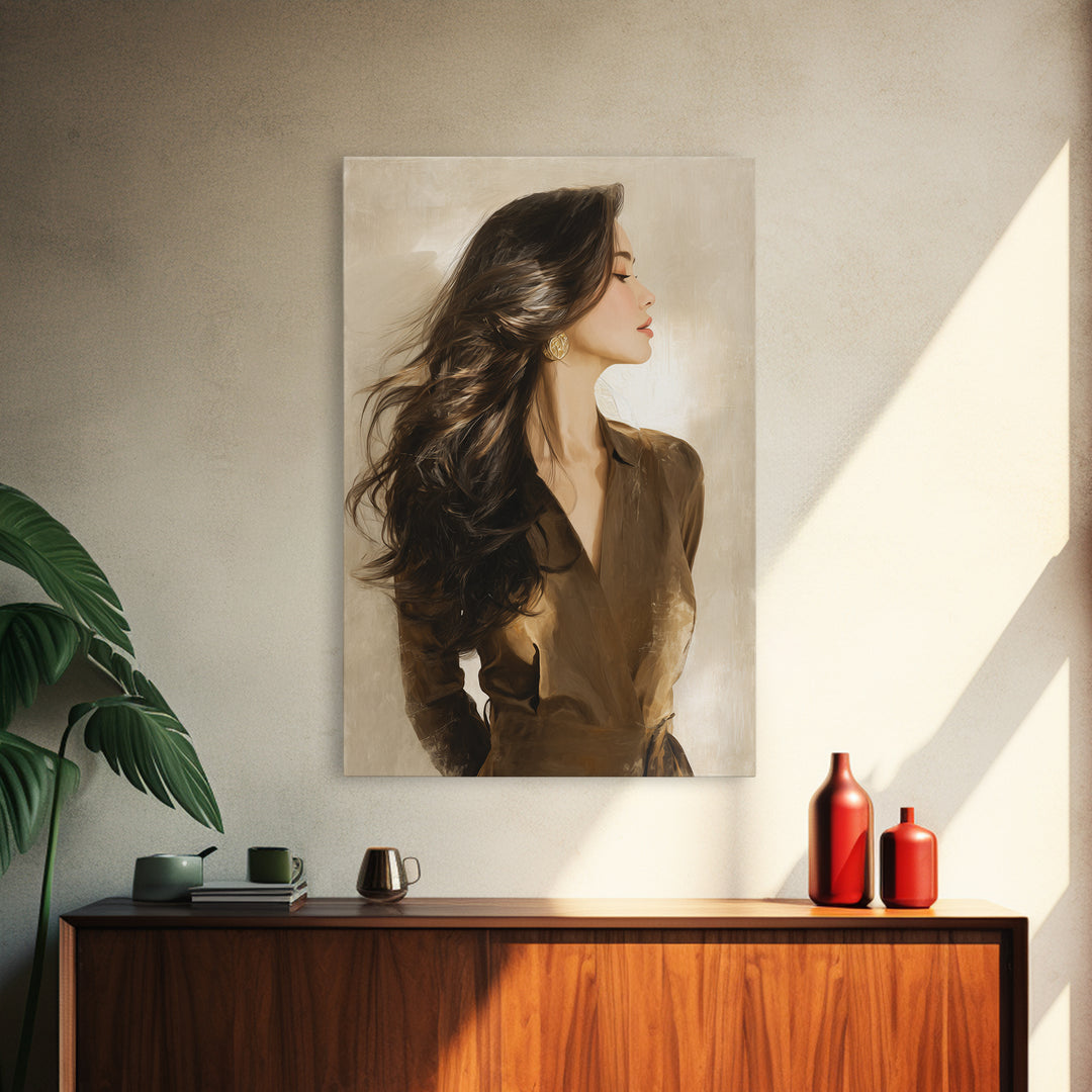 Fashion Portrait with Flowing Glossy Hair Canvas Print, Hair Salon Art, African American Art, Living Room Decor, Style, HSA-2x3-57