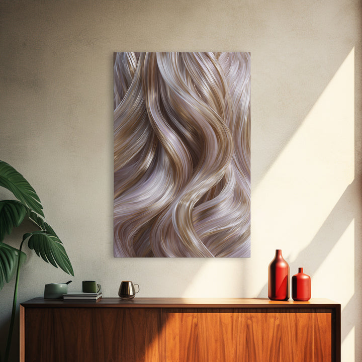 Abstract Hair Strands Forming Elegant Waves Framed Canvas Print, Hair Salon Art, Living Room Decor, Abstract Art, Style, HSA-2x3-59
