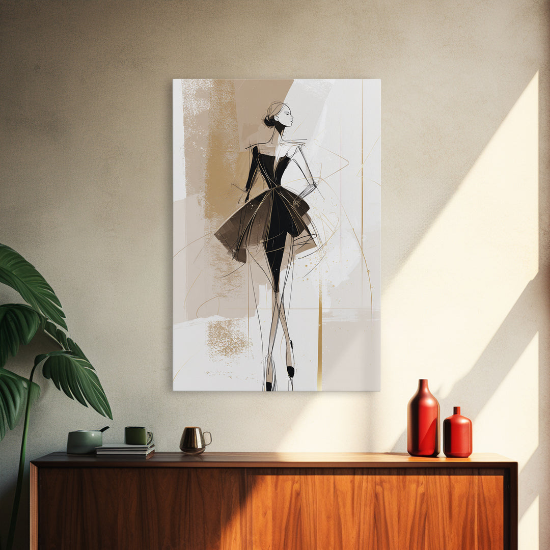 Black and White Line Art Salon Figure Framed Canvas Print, Hair Salon Art, Digital Prints, Living Room Decor, Fine Art, Style, HSA-2x3-63
