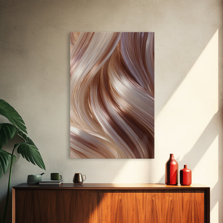 Abstract Hair Strands Forming Elegant Waves Framed Canvas Print, Hair Salon Art, Black Art Prints, Living Room Decor, Style, HSA-2x3-83