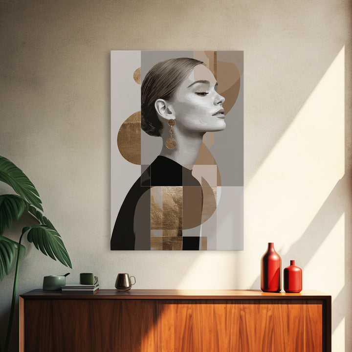 Mod 1960s Beauty Portrait Canvas Print, Hair Salon Art, Minimalist Wall Art, Living Room Decor, Oil Painting, Style, HSA-2x3-99