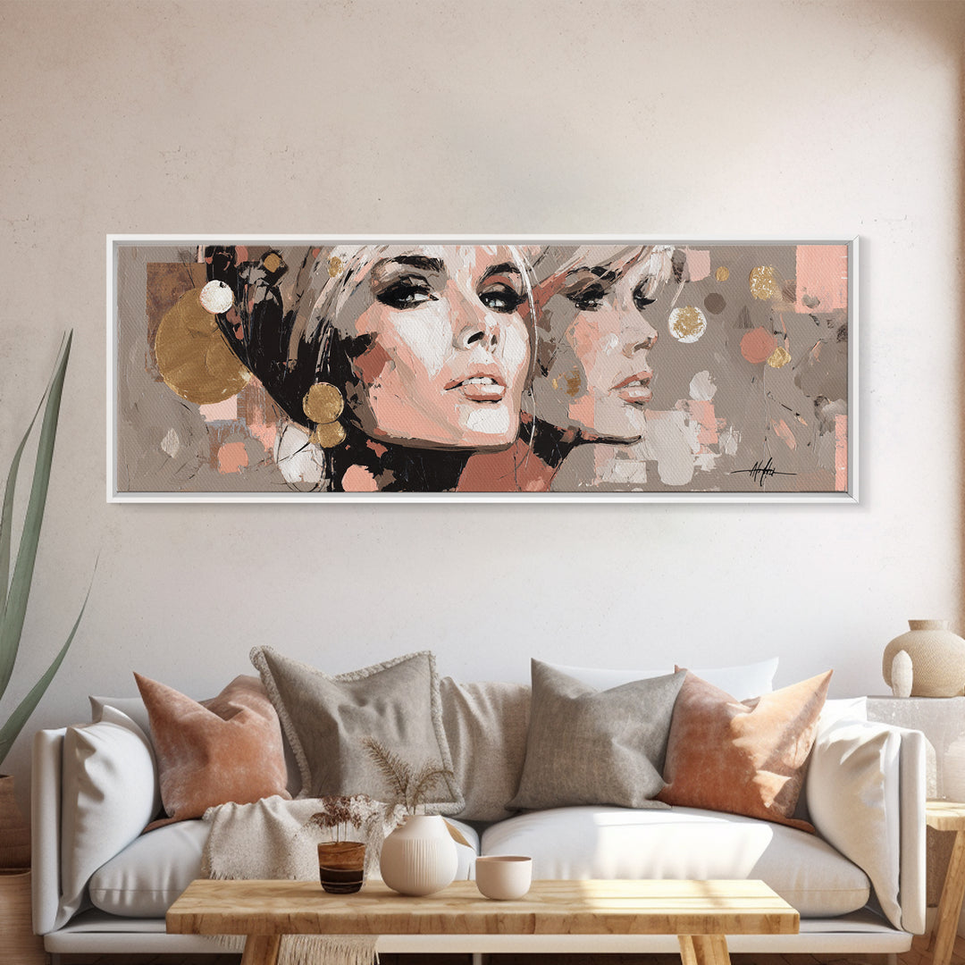 Mod 1960s Beauty Portrait Canvas Print, Hair Salon Art, Hairdresser Gift, Living Room Decor, Fine Art, Style, Textured Painting, HSA-3x1-11