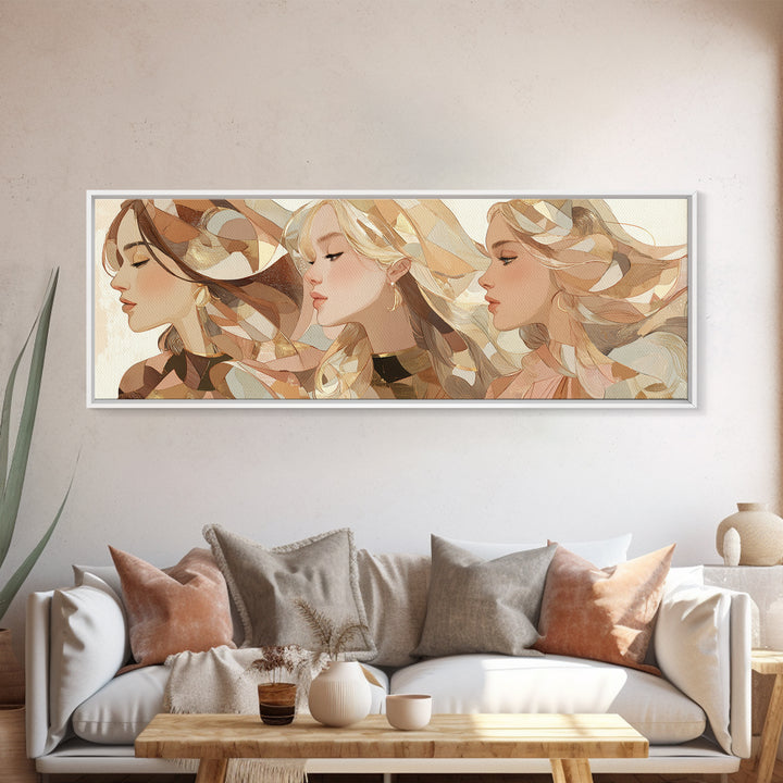 Fashion Portrait with Flowing Glossy Hair Framed Canvas Print, Hair Salon Art, Black Owned Art, Living Room Decor, Oil Painting, HSA-3x1-17