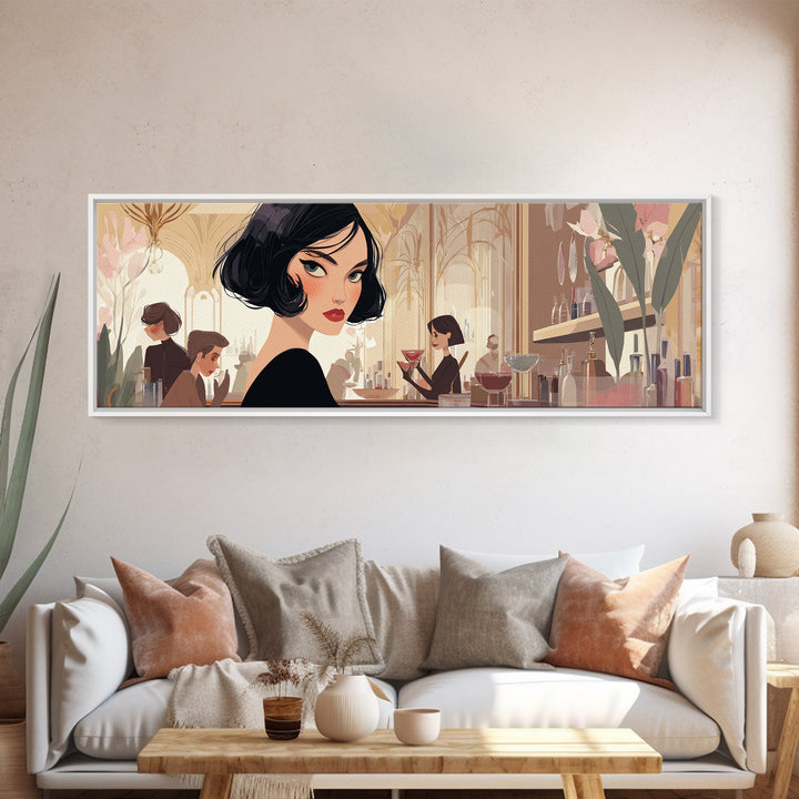 Woman with Dramatic Bob Haircut in Art Canvas Print, Hair Salon Art, Salon Sign, Living Room Decor, Style, Luxury Decor, HSA-3x1-20